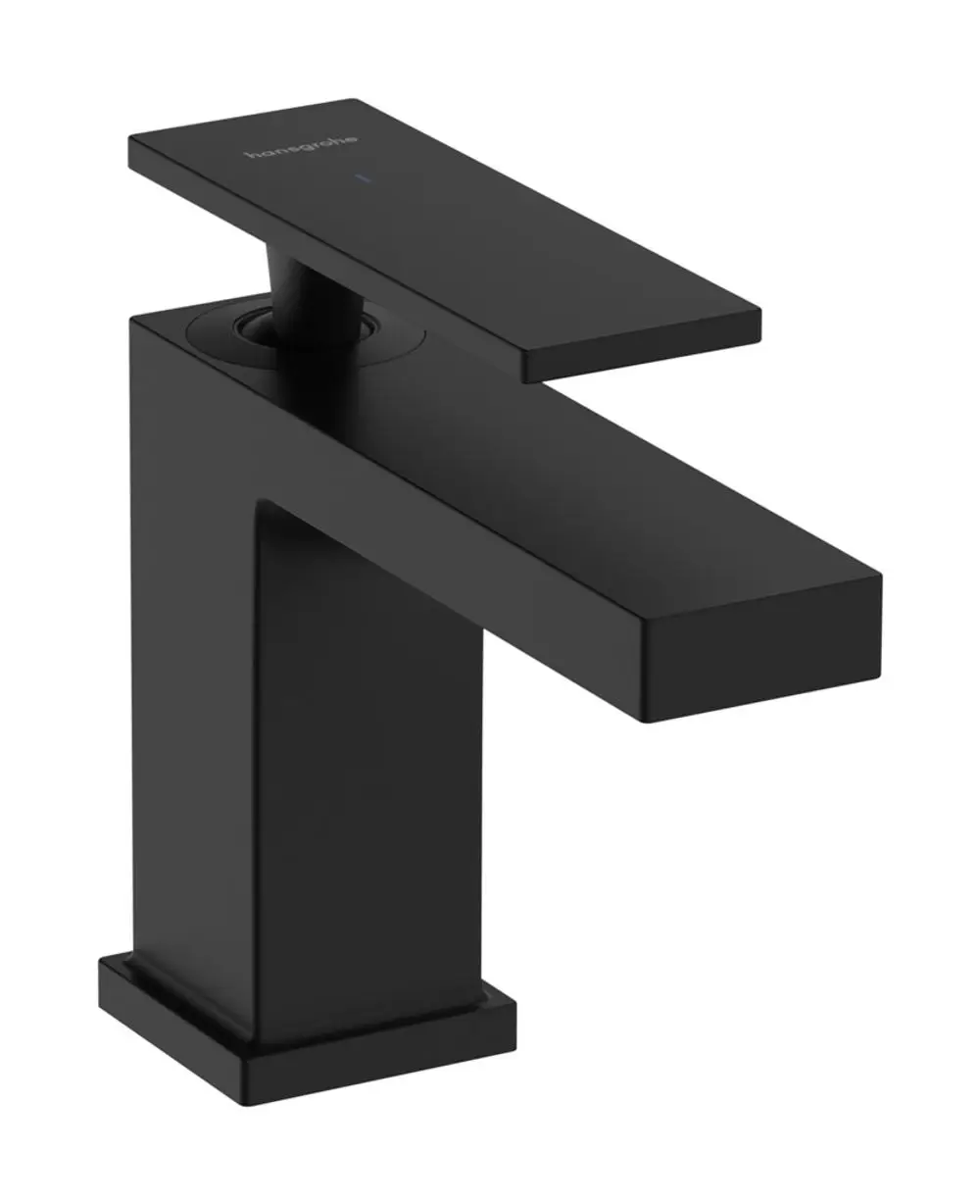 Hansgrohe Küchenarmatur in Mattschwarz mit flachem Hebelgriff, geeignet für Kaltwasser oder vorgemischtes Wasser, ohne Ablaufgarnitur.